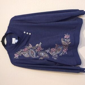 Alfred Dunner Embroidered Long Sleeve Blouse Top Size Medium